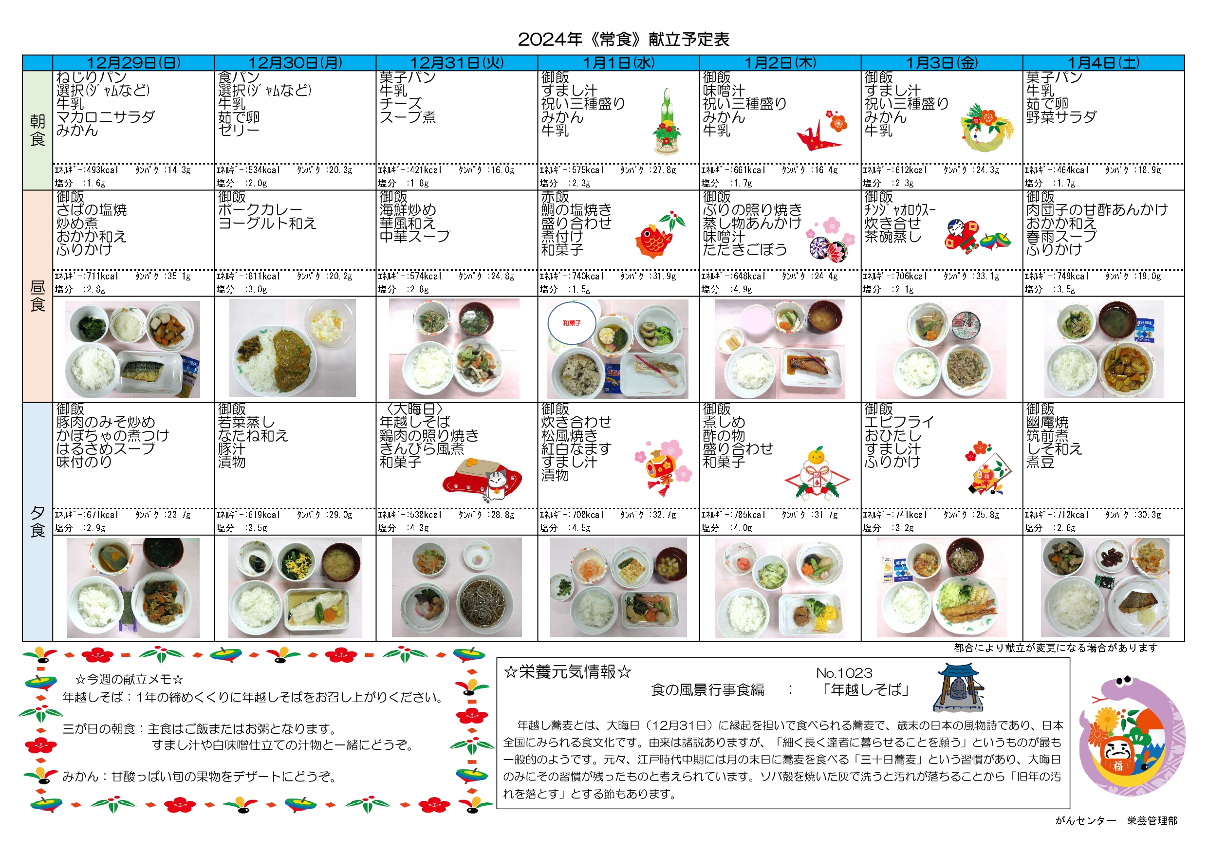 週間献立表2週