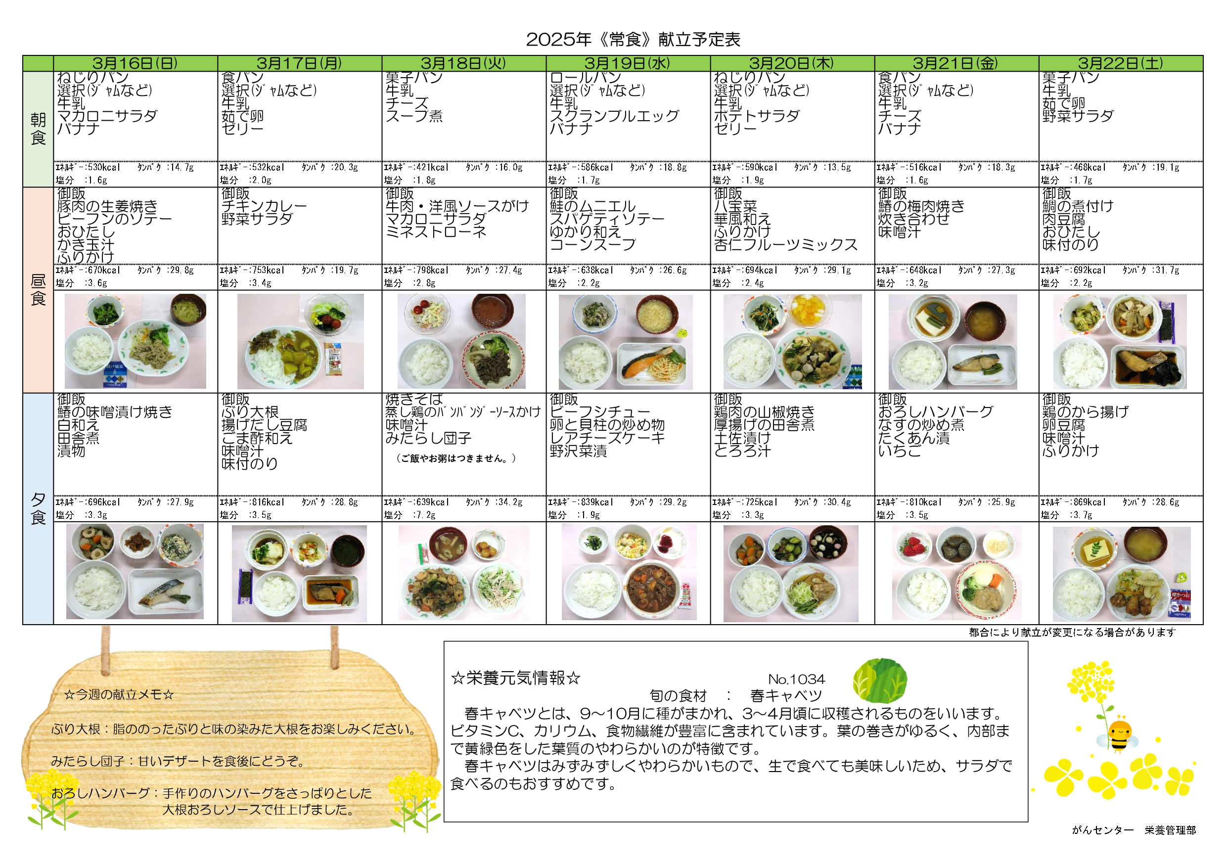 週間献立表4週