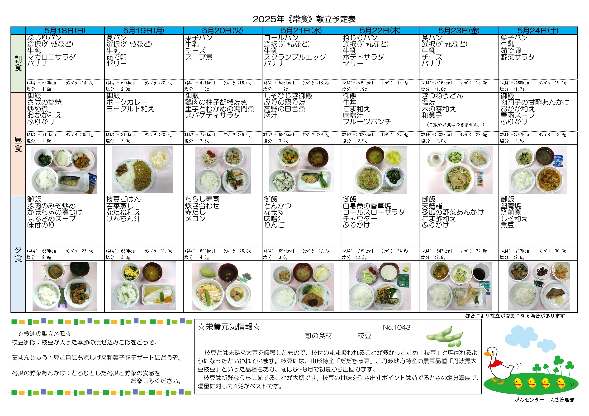 週間献立表5週