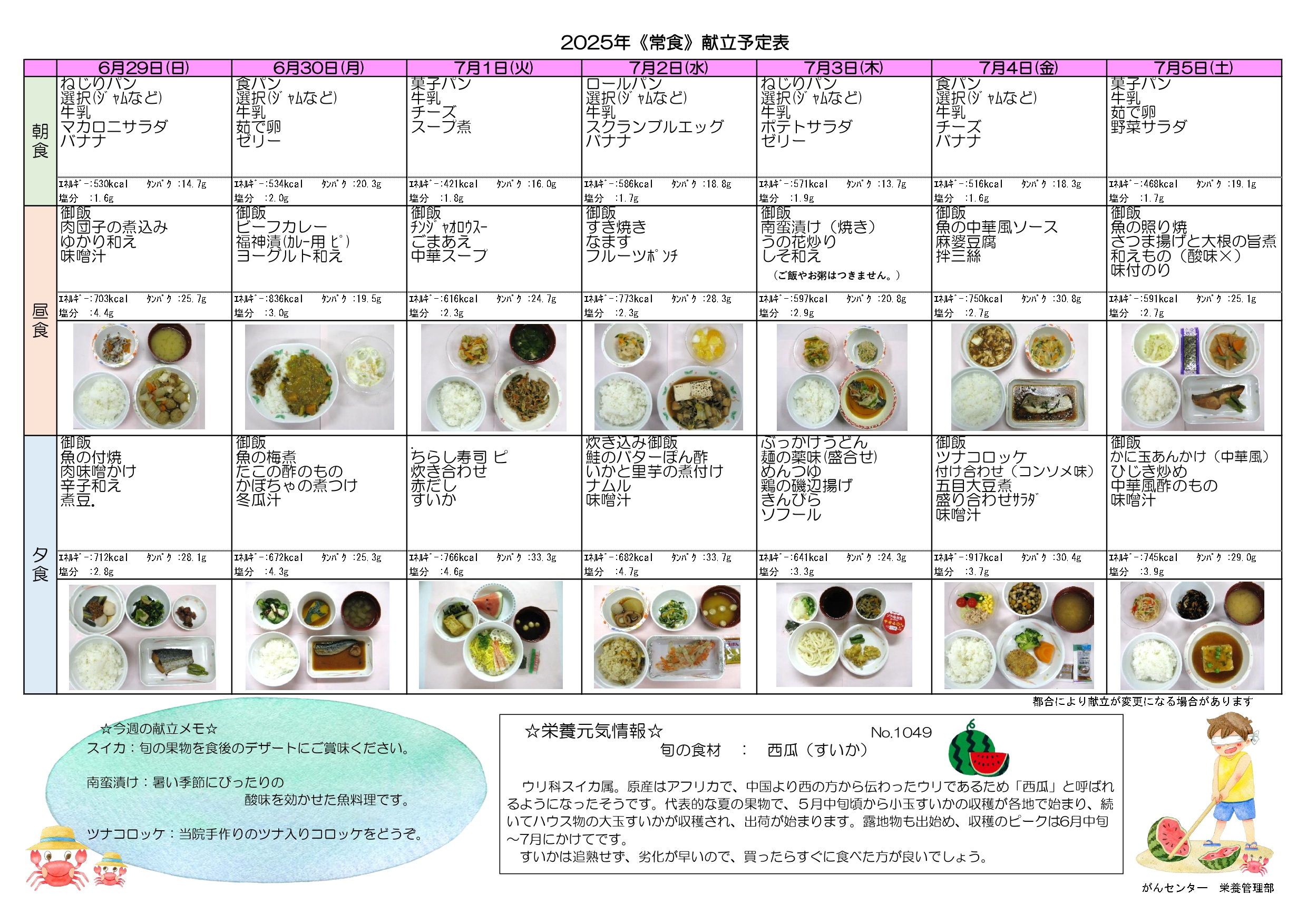 週間献立表5週