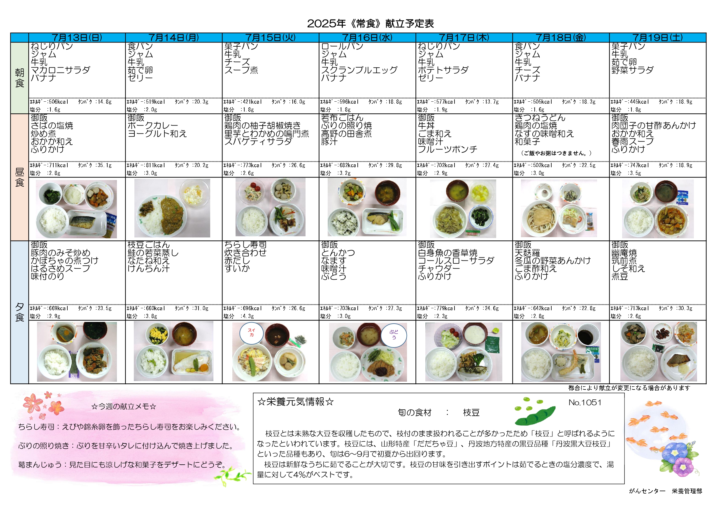 週間献立表3週