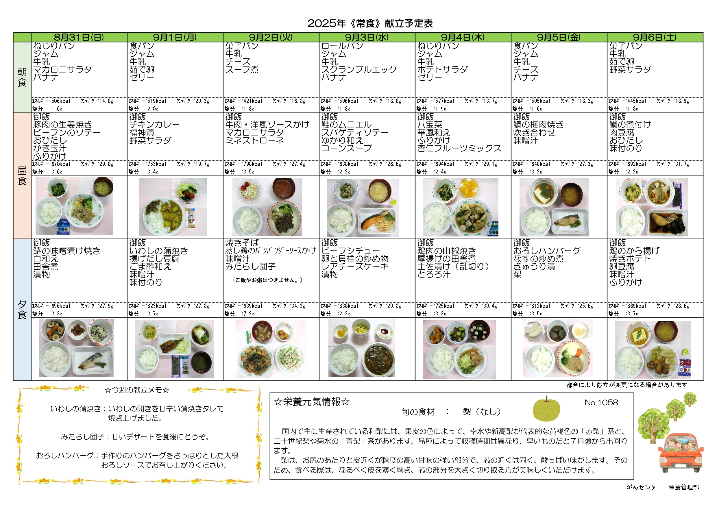 週間献立表5週