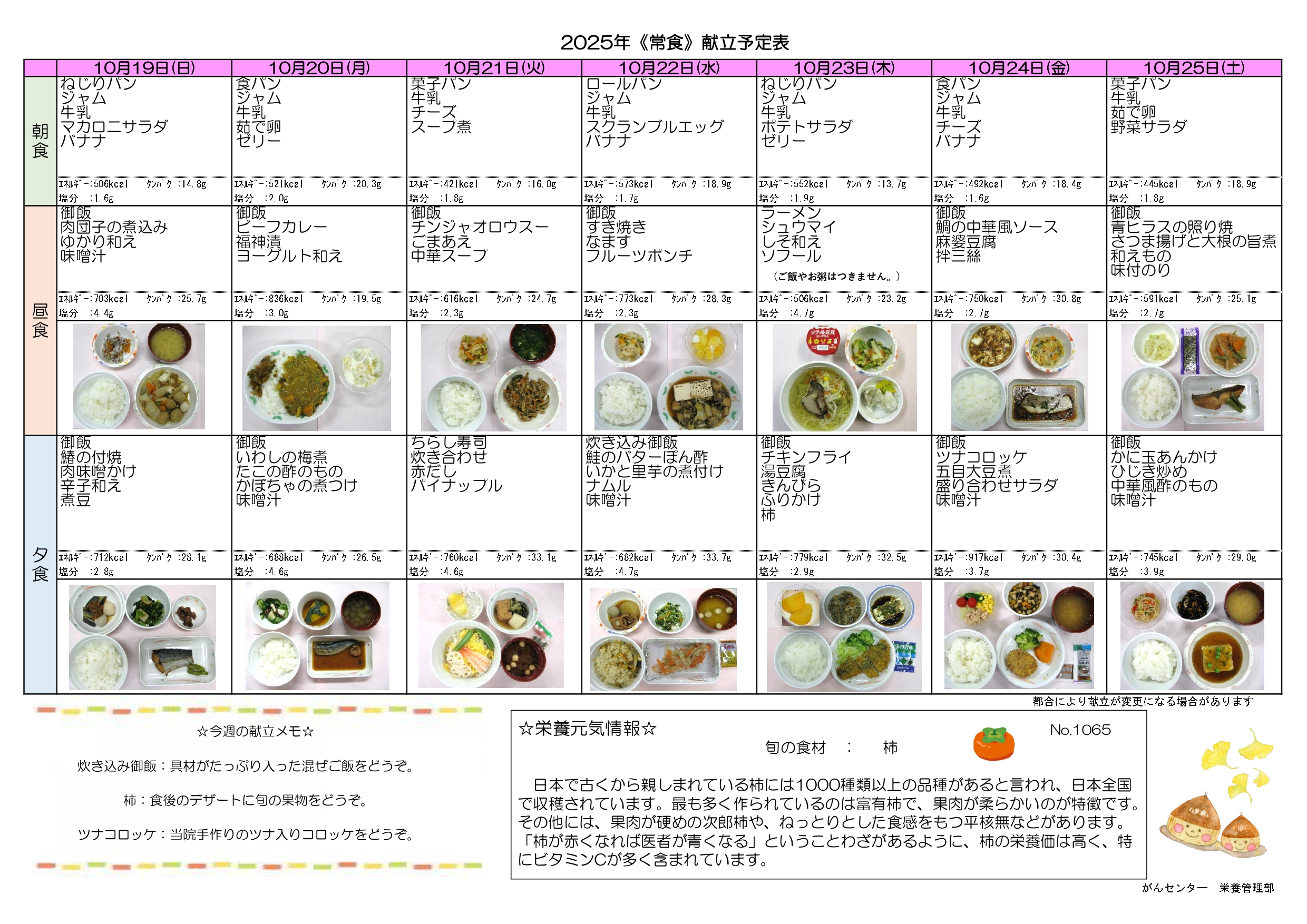 週間献立表4週