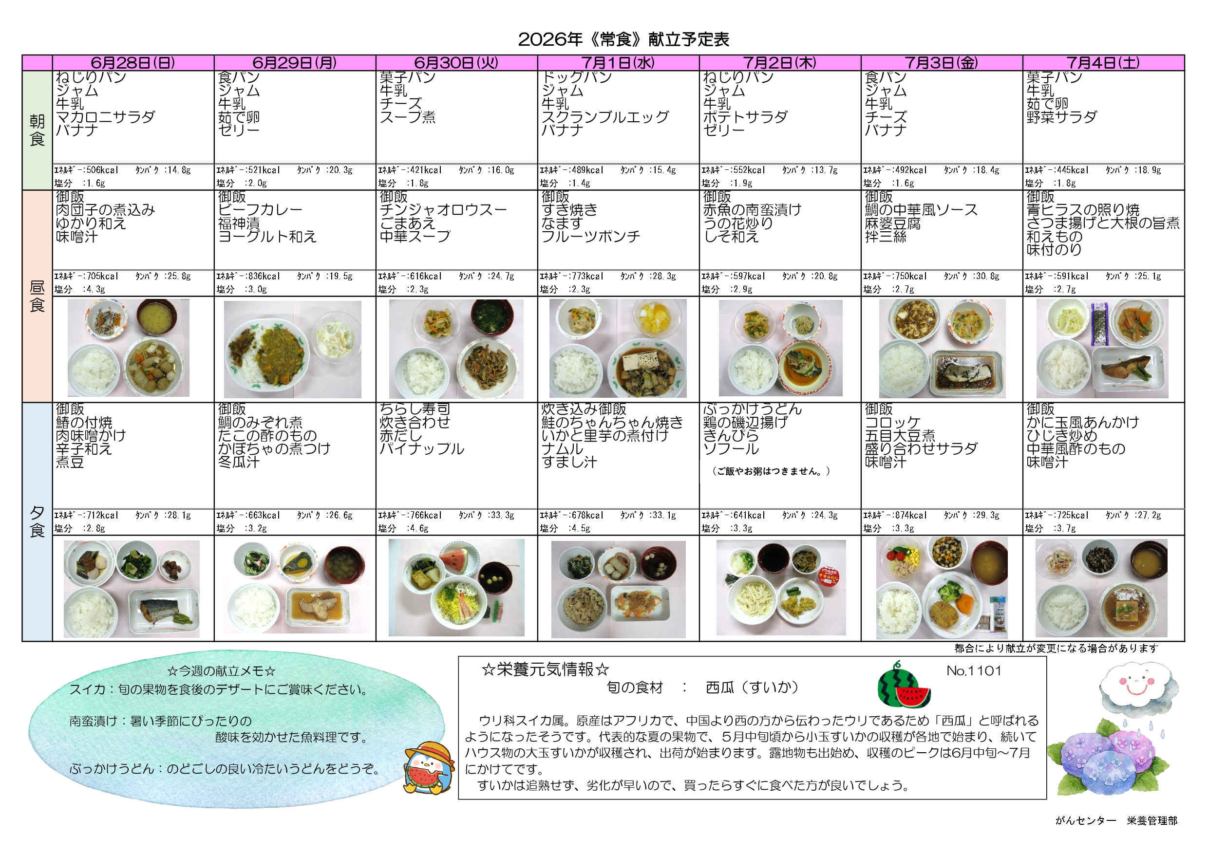 週間献立表4週