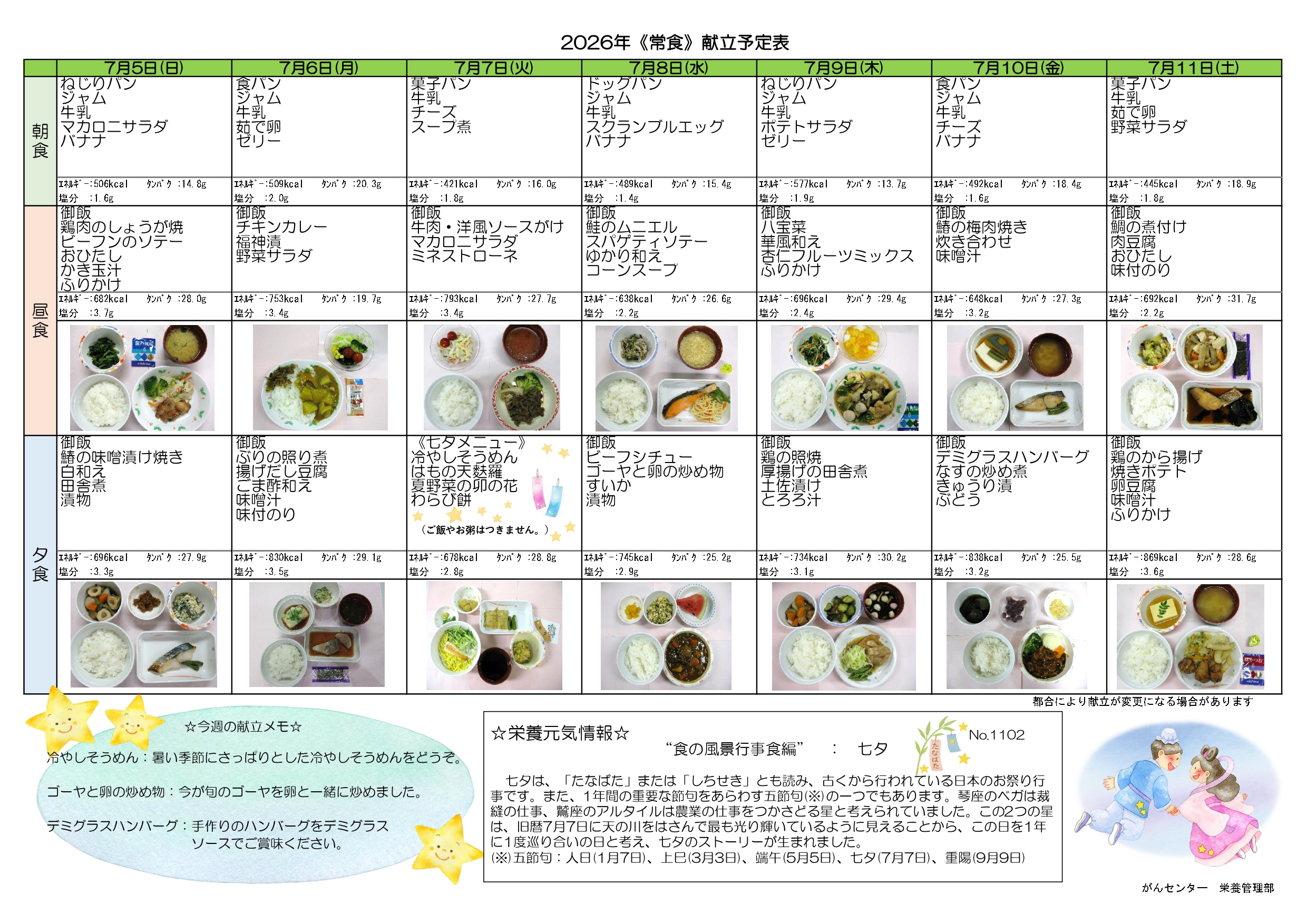 週間献立表1週