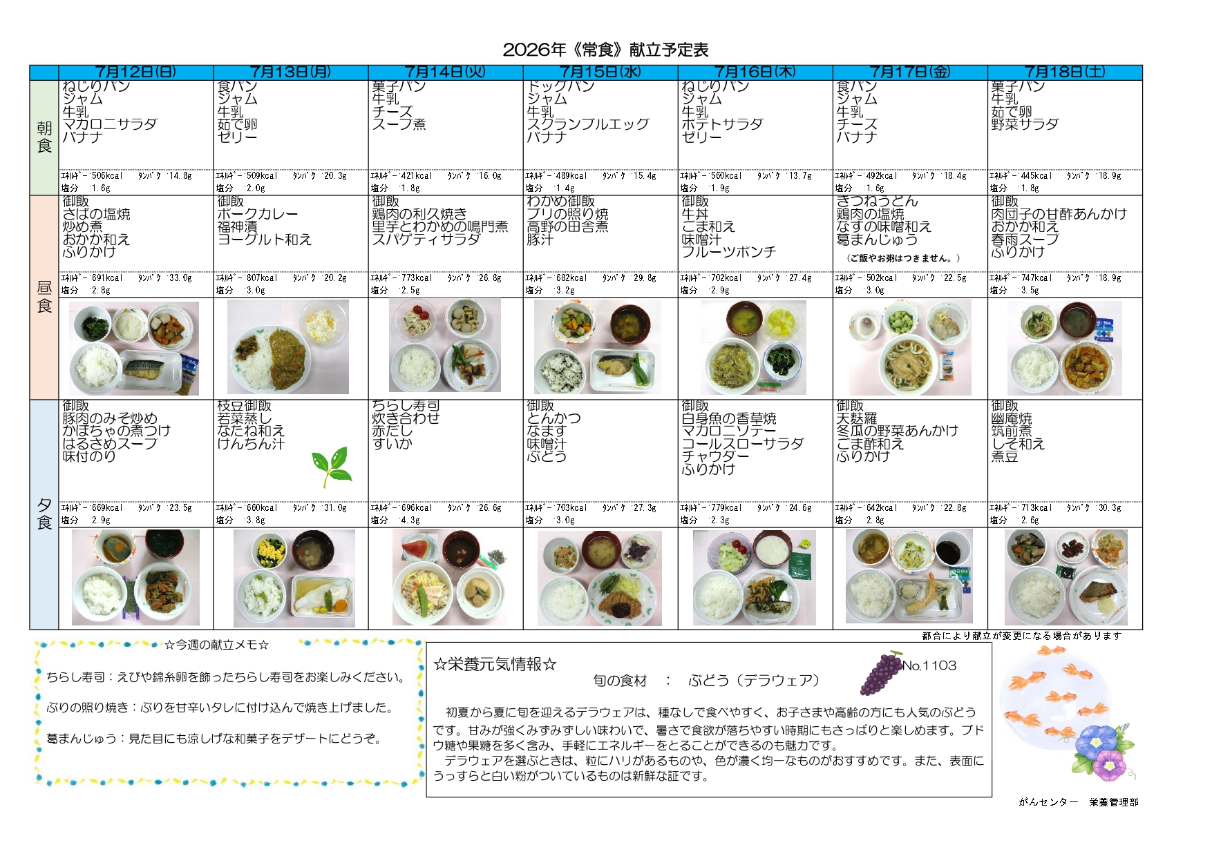 週間献立表2週