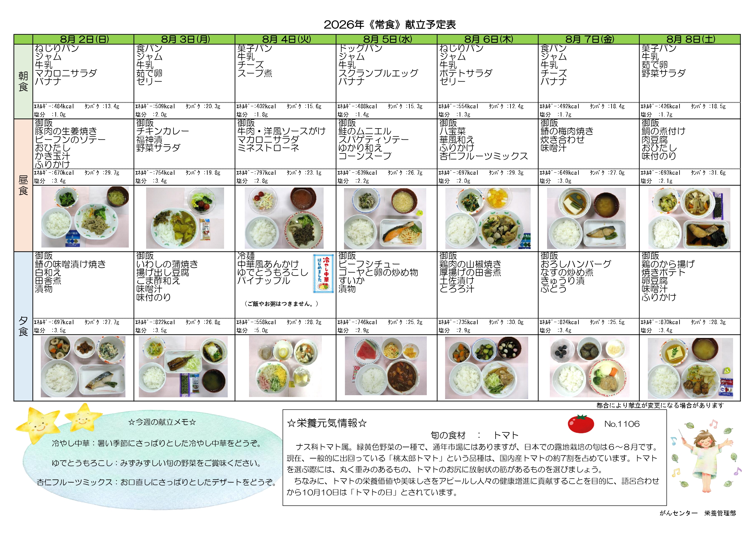 週間献立表1週