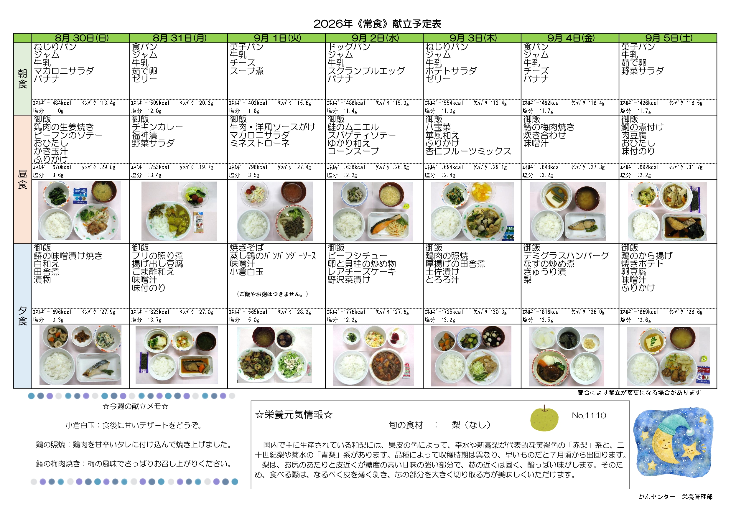 週間献立表4週