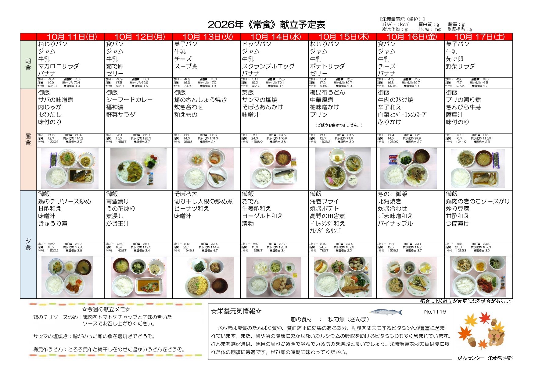 週間献立表2週